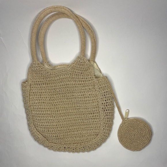 Tan straw Y2k purse with matching coin purse - Picture 4 of 7